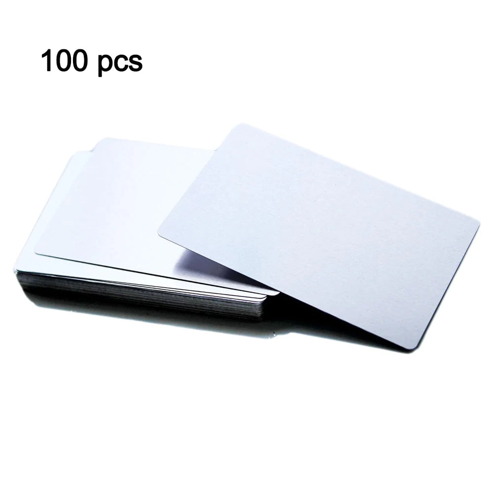 ZOENHOU 100 Pcs 3.4 x 2.1 inch Thickness 8mil Metal Business Card, Silver Blanks Finished Aluminum Blank Name Cards Metallic DIY Gift Cards VIP