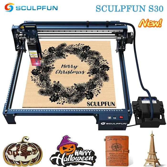  SCULPFUN S9 Laser Engraver, 90W Effect High Precision CNC Laser  Engraving Cutting Machine, High Energy Laser Cutter for 15mm Wood, 0.06mm  Ultra-Fine Fixed-Focus Compressed Spot, Expandable Area