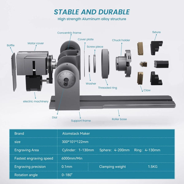 Atomstack Laser Adjustable Riser Leg Adjustable Atomstack R1 Rotary Chuck for Laser Engraver