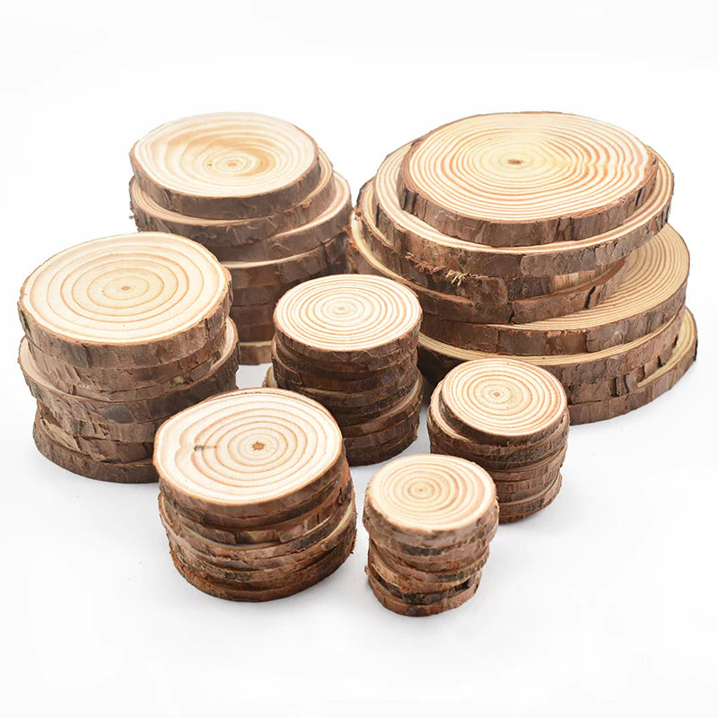 0.5-1cm Thick & 3-12cm Diameter Natural Pine Wood Slices DIY Crafts