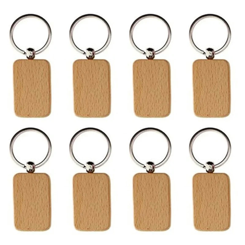 10pcs Wooden Blank Keychain Wooden Laser Engraved Blank Keychain Leather  With Keychain Unprocessed Rectangular Round Wood Keychain For DIY Employee  Co
