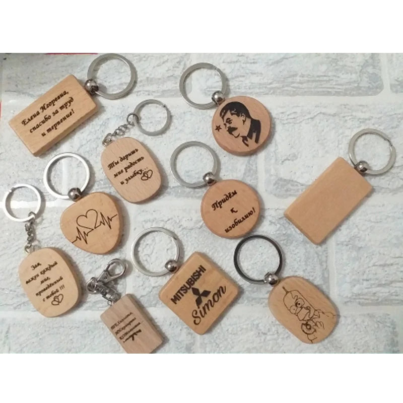 20Pcs Blank Wooden Wooden Keychain Diy Wooden Keychain Key Tag Anti-Lost  Wood Accessories Gift 